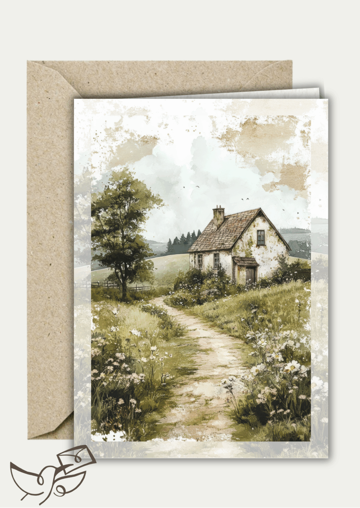 Dubbele kaart blanco huis met landweggetje