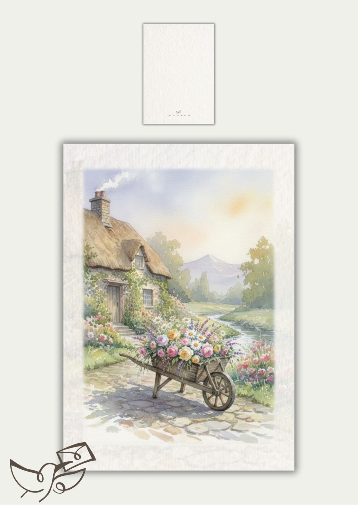 Kaart blanco kruiwagen met bloemen