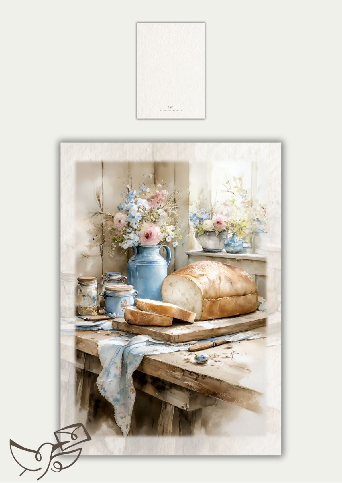 Kaart blanco brood en bloemen