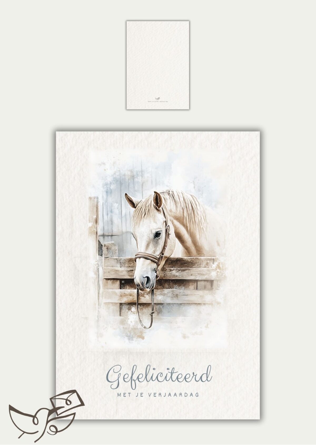 Kaart gefeliciteerd paard houten deur