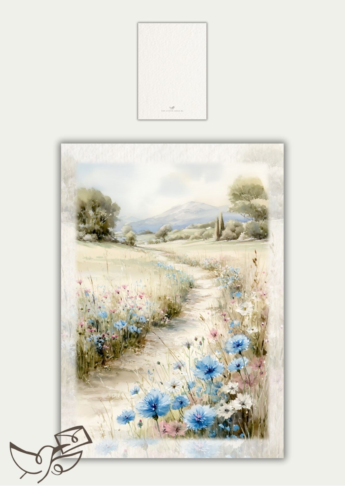 Kaart blanco landschap blauwe bloemen