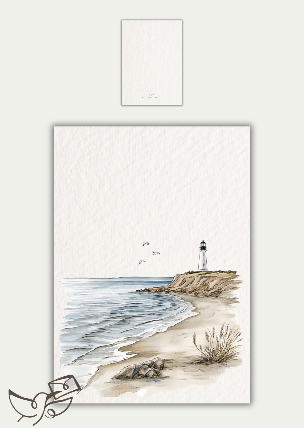 Kaart blanco strand met vuurtoren