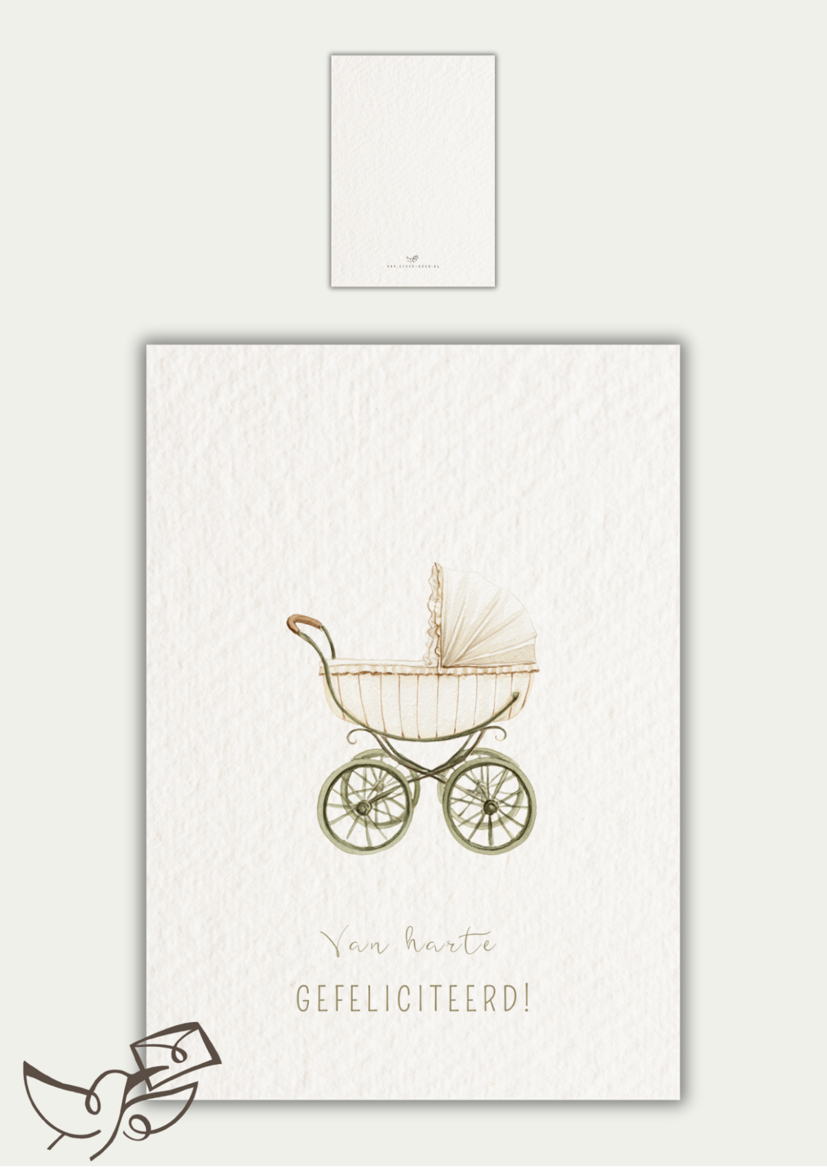 Blanco kaart kinderwagen geboorte groen-wit