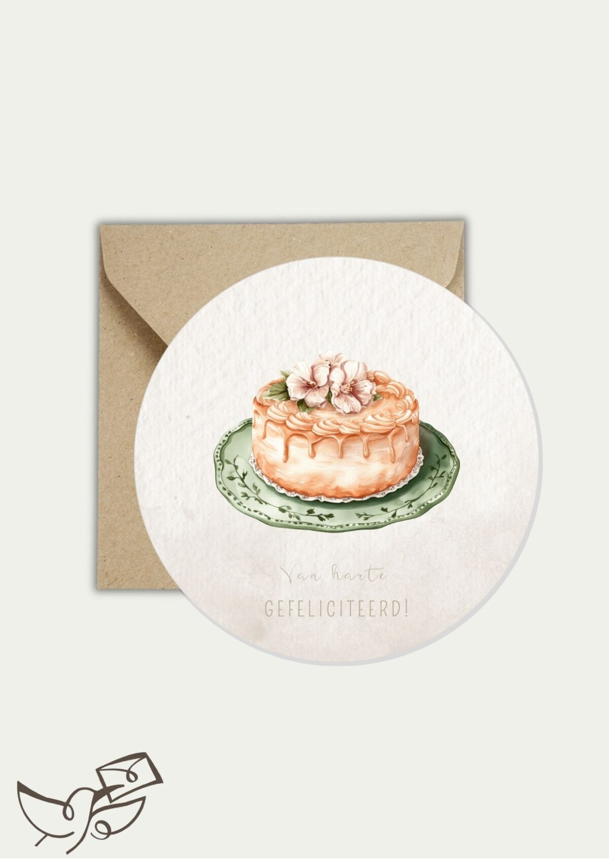Ronde kaart gefeliciteerd taart (nieuwe papiersoort, glad en glanzend)