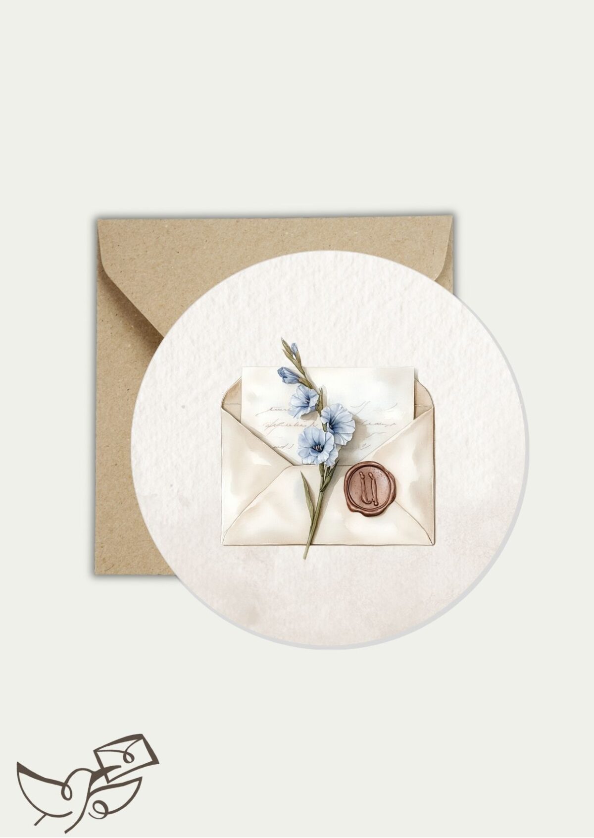 Ronde kaart blanco envelop met brief (nieuwe papiersoort, glad en glanzend)