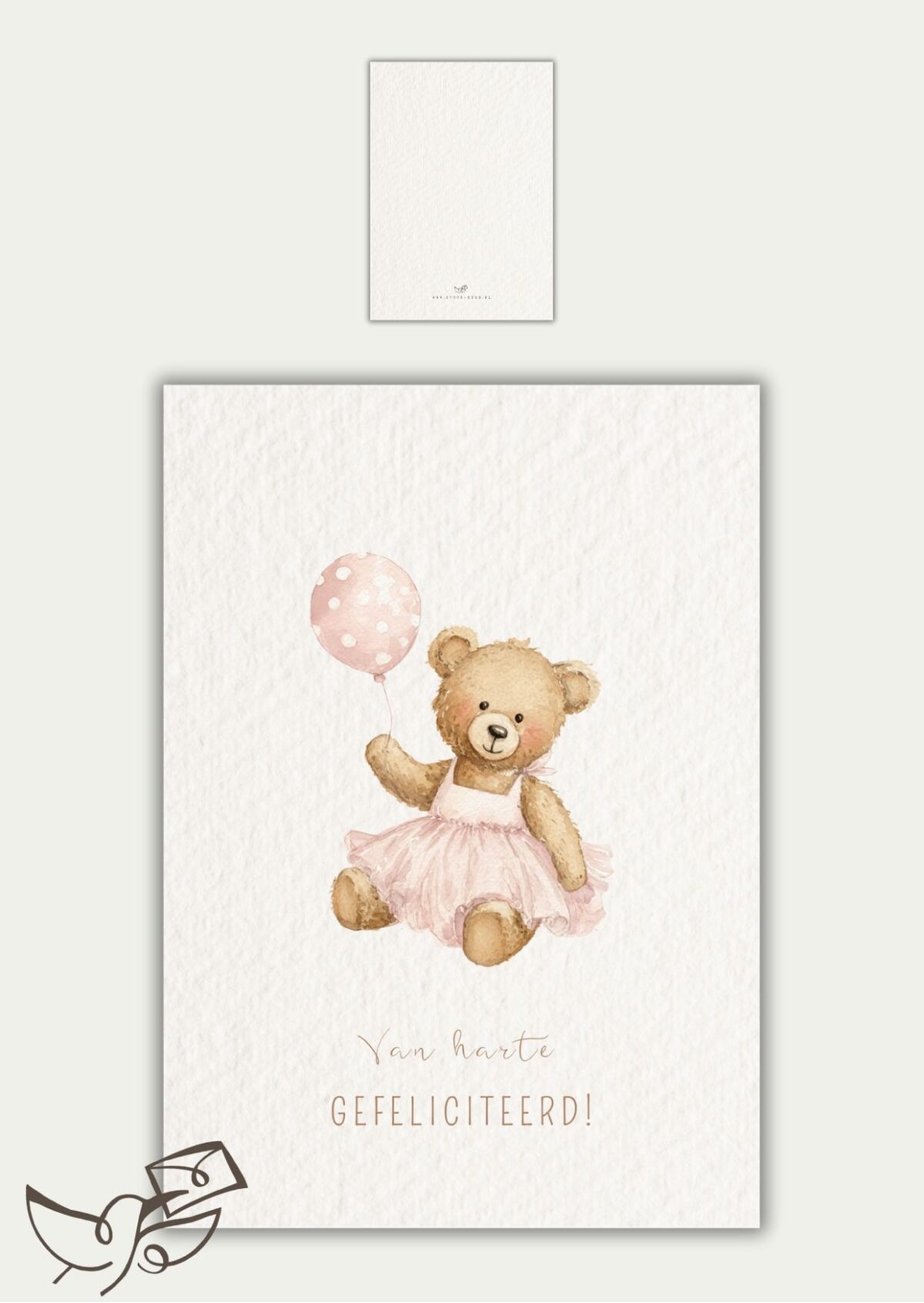 Kaart geboorte beer ballon roze