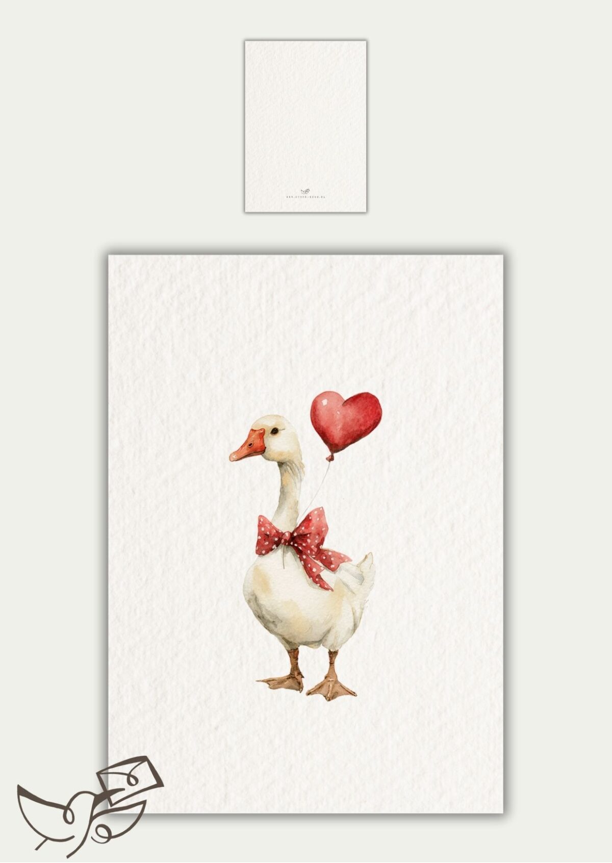 Kaart blanco eend met hartjesballon