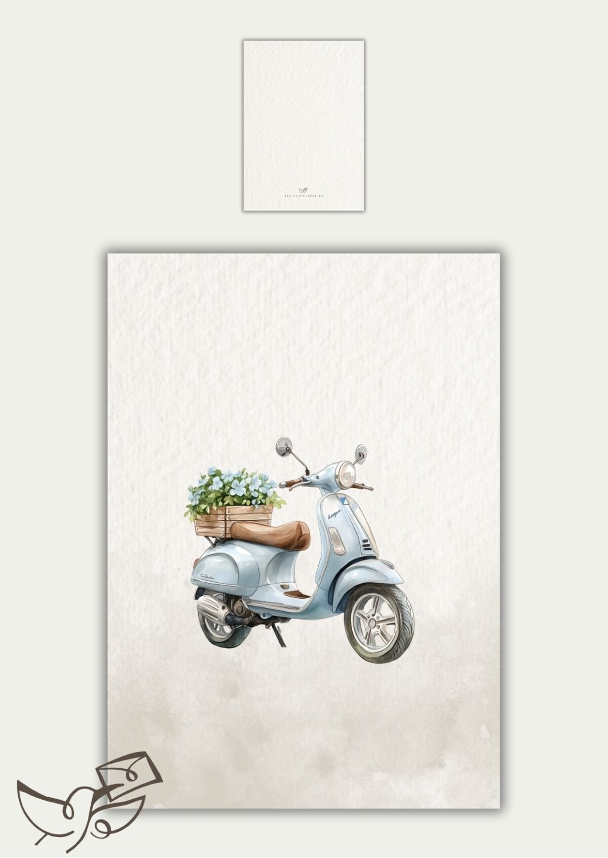 Kaart blanco blauwe scooter