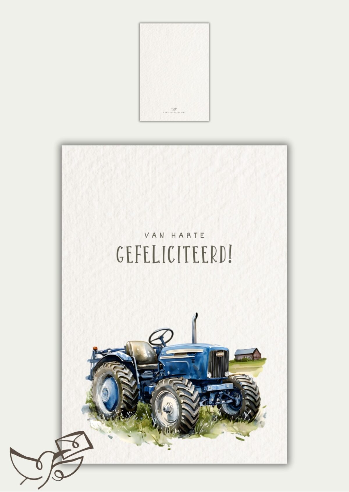 Kaart gefeliciteerd blauwe tractor