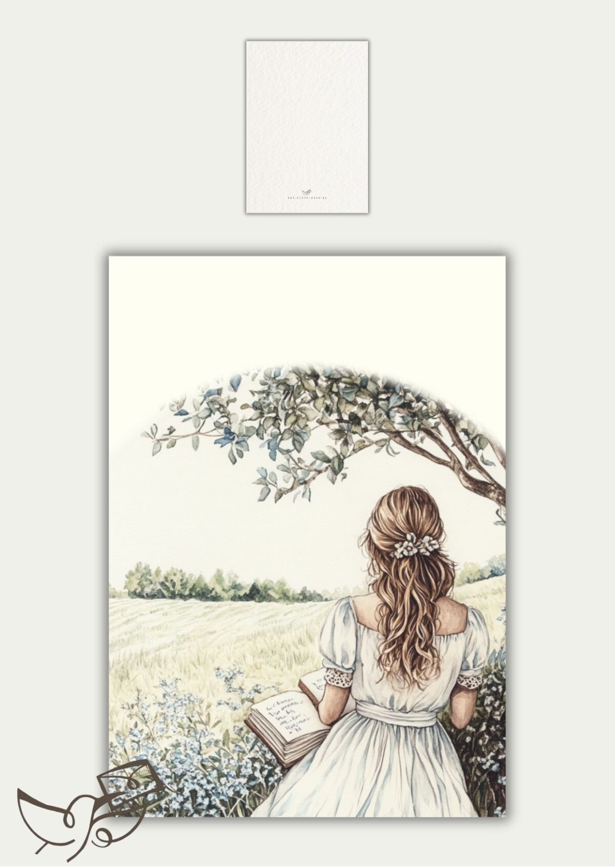 Blanco meisje met boek in landschap