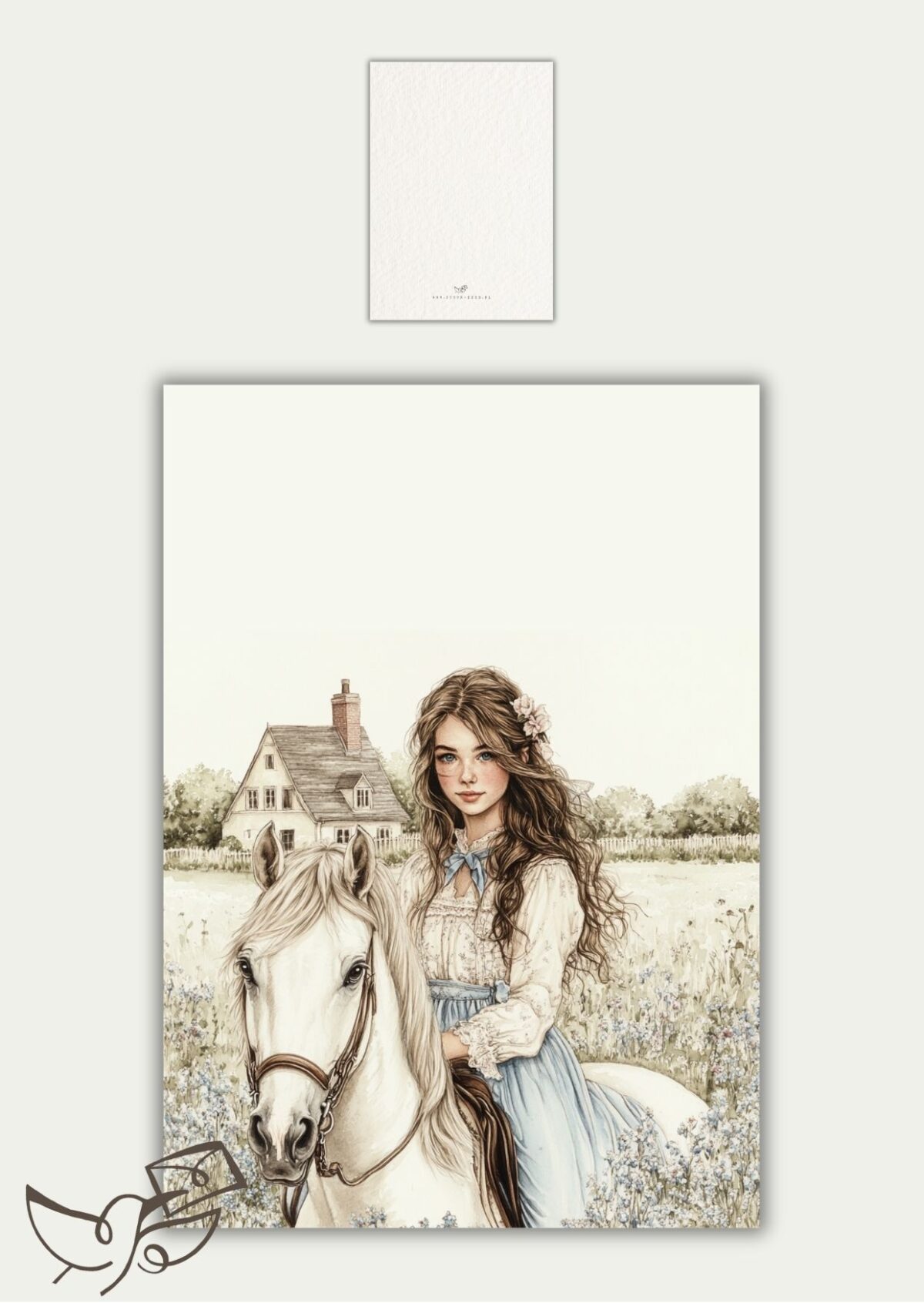 Blanco meisje op wit paard