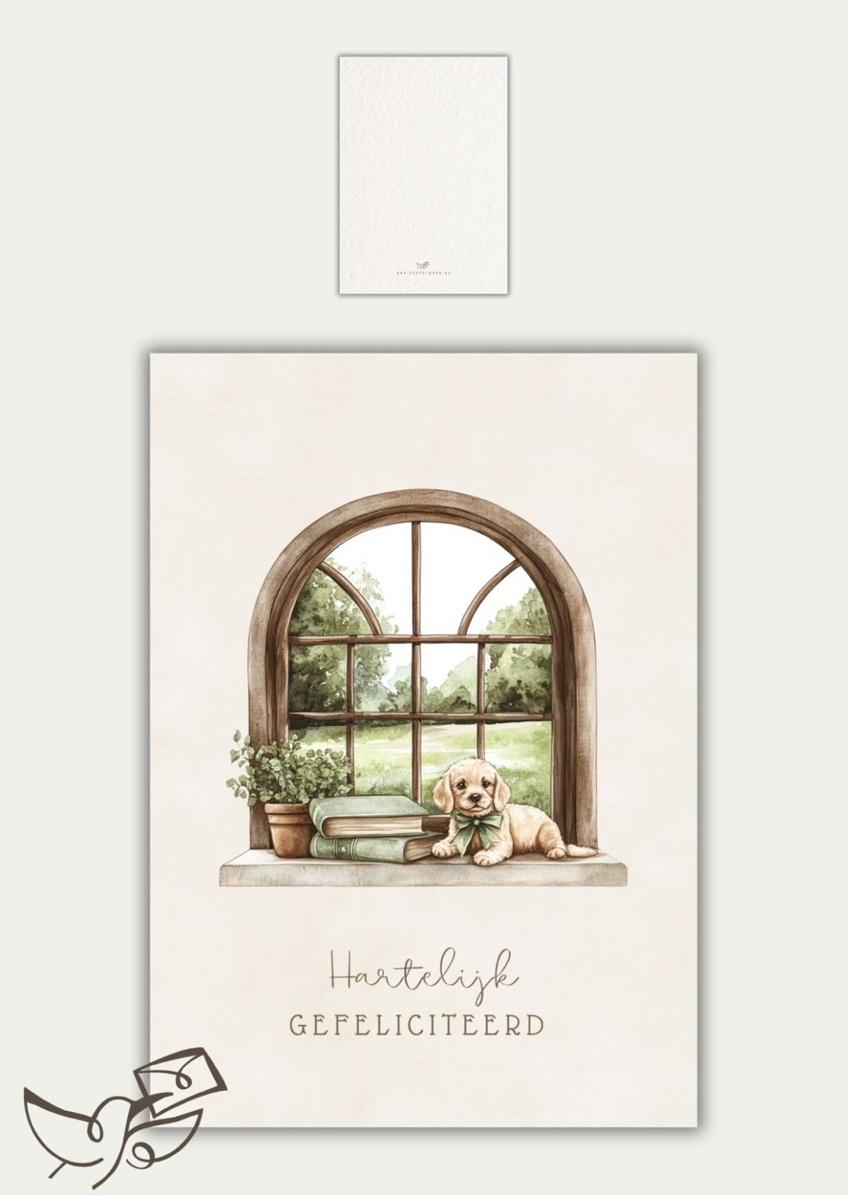 Gefeliciteerd hondje voor het raam